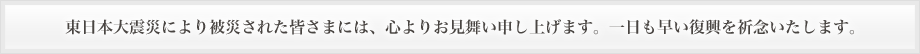 東日本大震災により被災された皆さまには、心よりお見舞い申し上げます。一日も早い復興を祈念いたします。